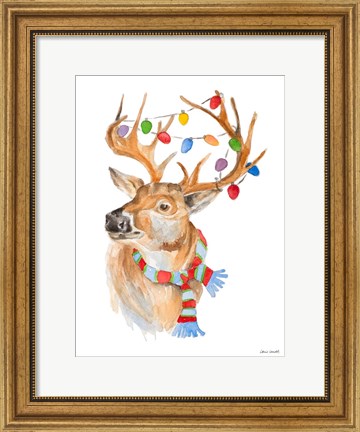 Framed Deer with Lights and Scarf Print
