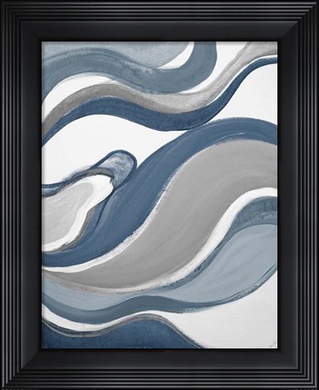 Framed Blue Curves Abstract Print