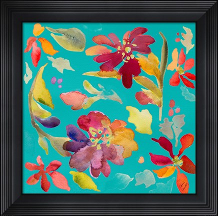 Framed Floral Party On Teal Print