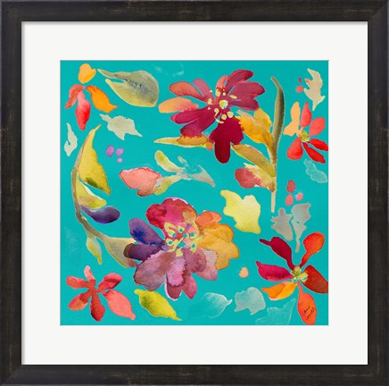 Framed Floral Party On Teal Print