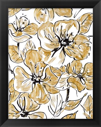 Framed Golden Sketch Floral I Print