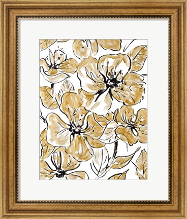 Framed Golden Sketch Floral I Print