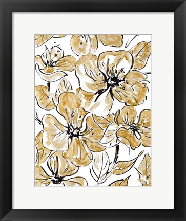 Framed Golden Sketch Floral I Print