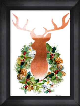 Framed Holiday Wreath with Deer Print