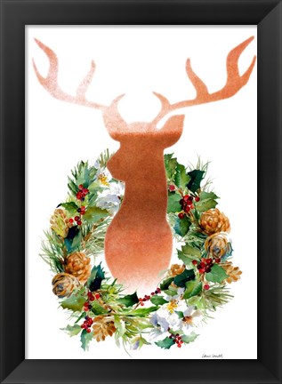 Framed Holiday Wreath with Deer Print