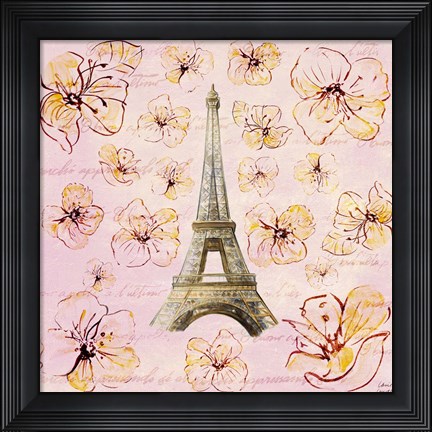 Framed Golden Paris on Floral I Print
