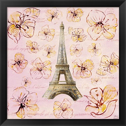 Framed Golden Paris on Floral I Print