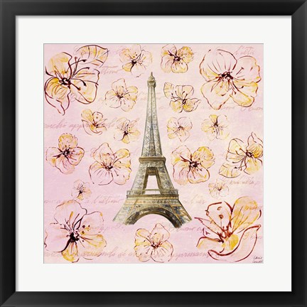 Framed Golden Paris on Floral I Print