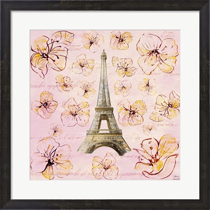 Framed Golden Paris on Floral I Print