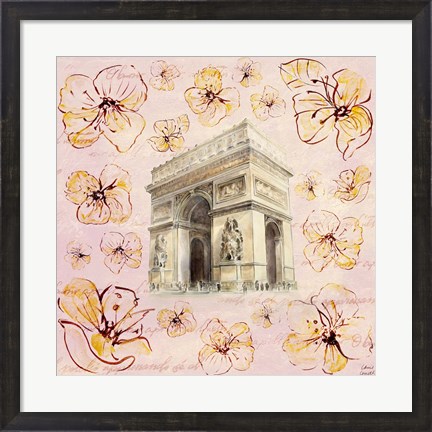 Framed Golden Paris On Floral II Print