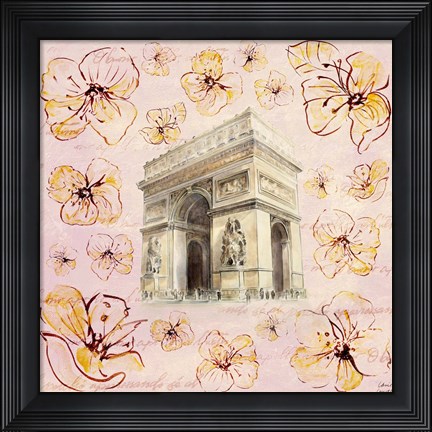 Framed Golden Paris On Floral II Print