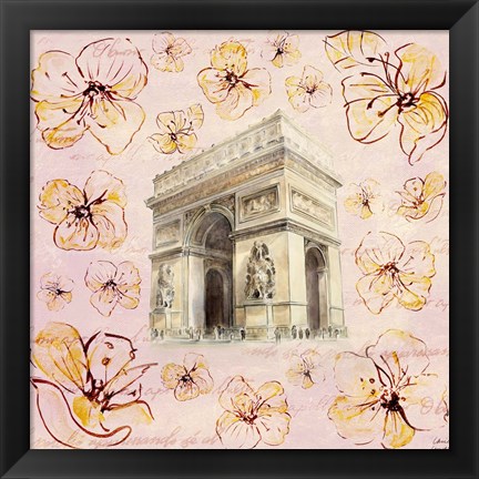 Framed Golden Paris On Floral II Print