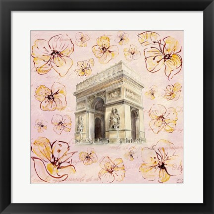 Framed Golden Paris On Floral II Print