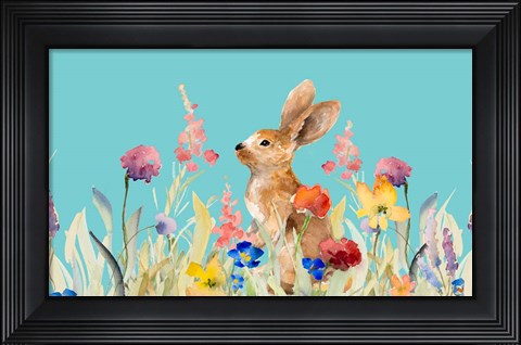 Framed Amongst the Flowers on Teal I Print