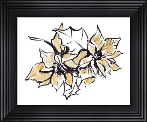 Framed Poinsettias with Gold I Print