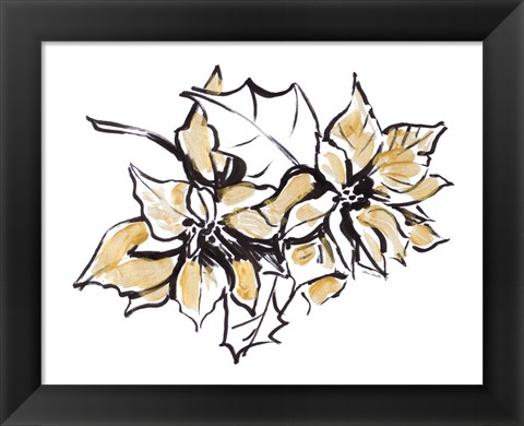 Framed Poinsettias with Gold I Print