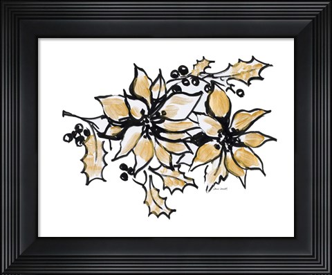Framed Poinsettias with Gold II Print