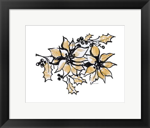 Framed Poinsettias with Gold II Print