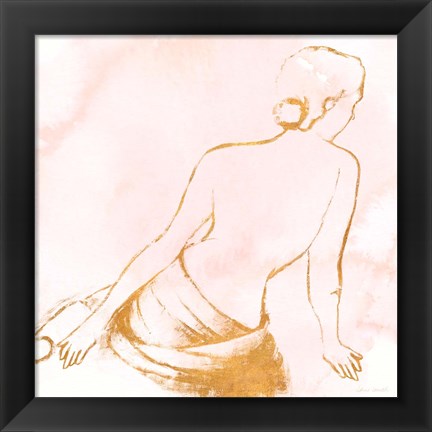 Framed Seated Woman Rose Gold Print