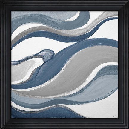 Framed Blue Curves Abstract Square Print