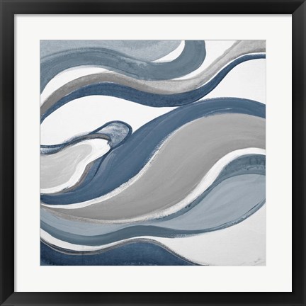 Framed Blue Curves Abstract Square Print