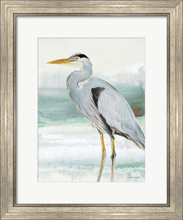 Framed Heron on Seaglass  I Print