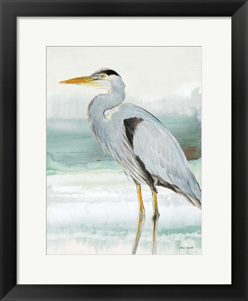 Framed Heron on Seaglass  I Print