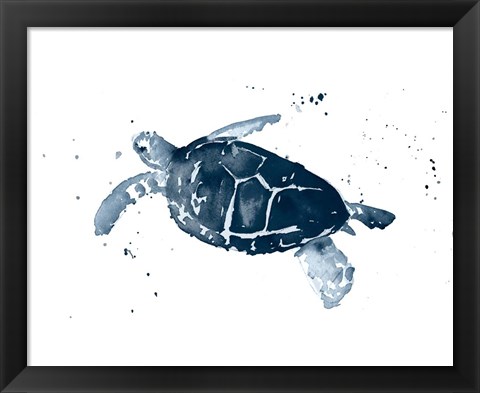 Framed Navy Ink Turtle I Print