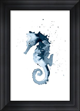 Framed Navy Ink Sea Horse Print