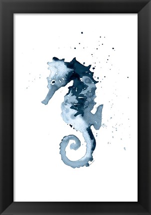 Framed Navy Ink Sea Horse Print