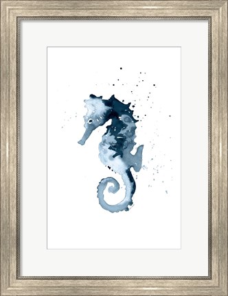 Framed Navy Ink Sea Horse Print