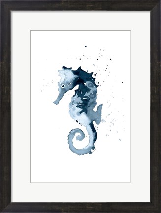 Framed Navy Ink Sea Horse Print