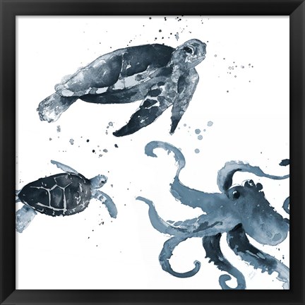 Framed Navy Ink Sea Life Print