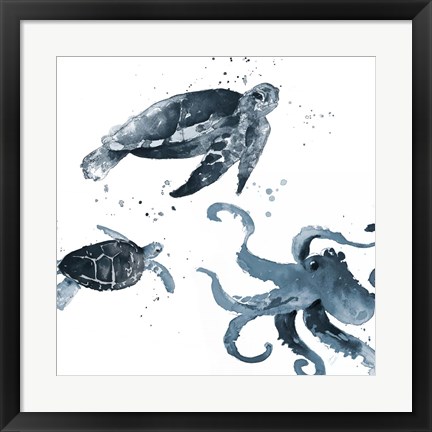 Framed Navy Ink Sea Life Print