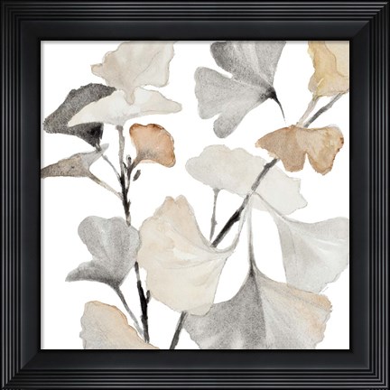 Framed Neutral Ginko Stems I Print