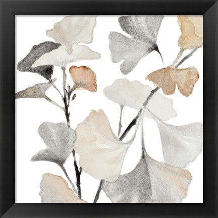 Framed Neutral Ginko Stems I Print