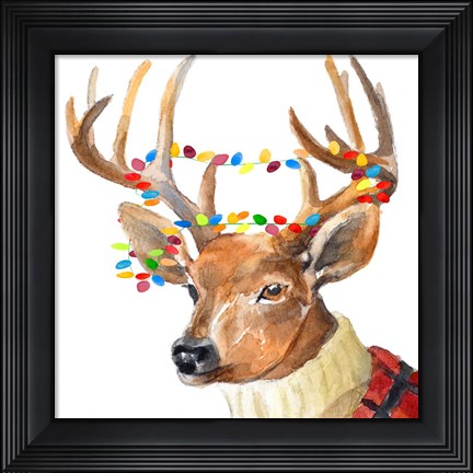 Framed Christmas Lights Reindeer Sweater Print