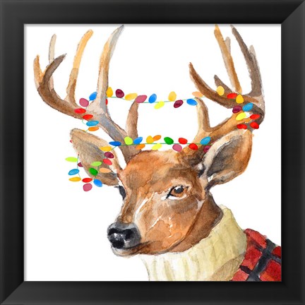 Framed Christmas Lights Reindeer Sweater Print