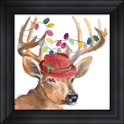 Framed Christmas Light Reindeer Hat Print