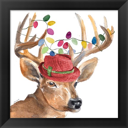 Framed Christmas Light Reindeer Hat Print