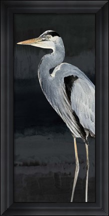 Framed Heron on Black I Print