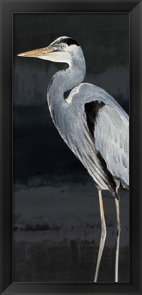 Framed Heron on Black I Print