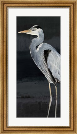 Framed Heron on Black I Print