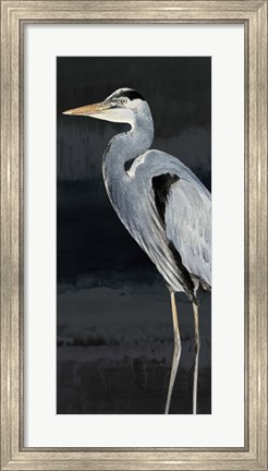 Framed Heron on Black I Print