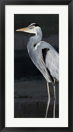 Framed Heron on Black I Print