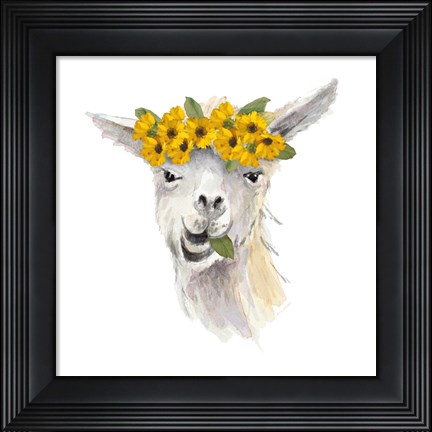 Framed Floral Llama I Print
