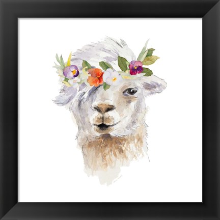Framed Floral Llama IV Print
