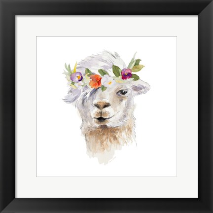Framed Floral Llama IV Print