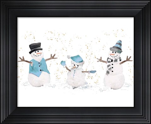 Framed Blue Snowman Trio Print