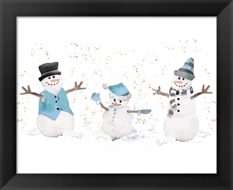 Framed Blue Snowman Trio Print